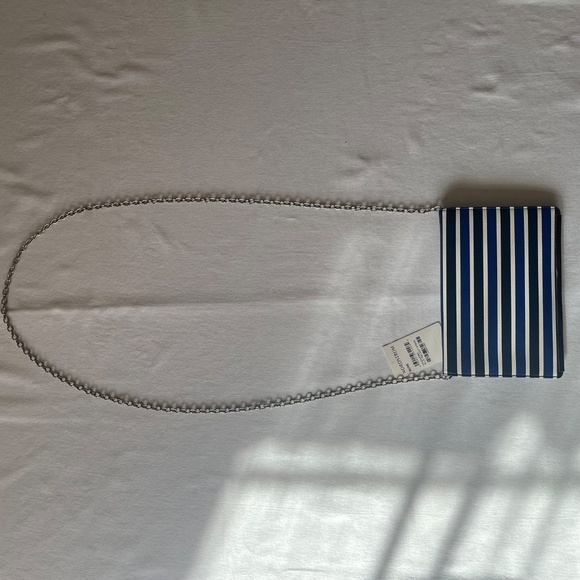 Halogen Clutch Purse Black Blue White Stripe with Silver Chain New with Tags - Picture 3 of 5